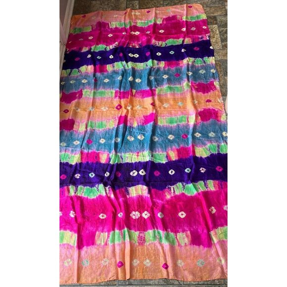 Vtg 1970's Traditional Bhandini Tie and Dye Artistic Silk Scarf Shawl Wrap 100% - Picture 2 of 10